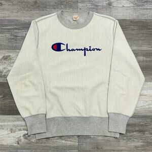 Vintage 70s Champion Reverse Weave Warm Up Gray White‎ Mens XL Fleece Sweatshirt